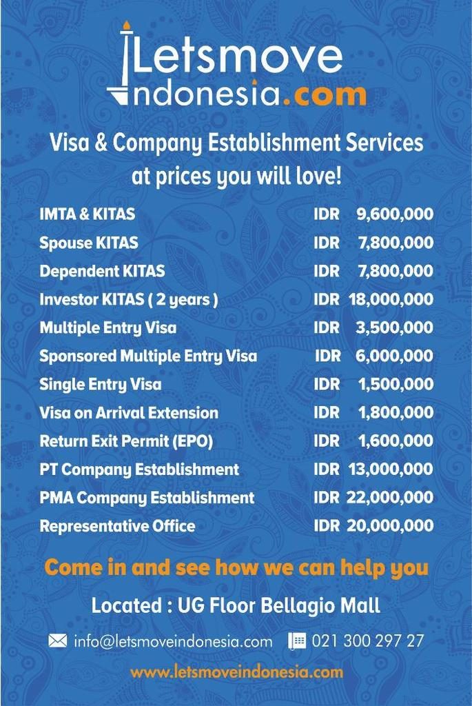 Visa & Company Establishment Prices | LetsMoveIndonesia